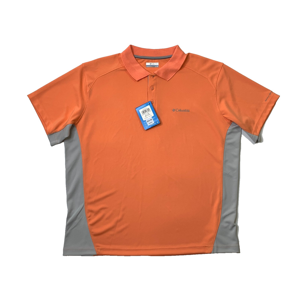 Columbia Polo Shirt Mens XL Nectarine Grey Horseshoe Colorblock Short Sleeve